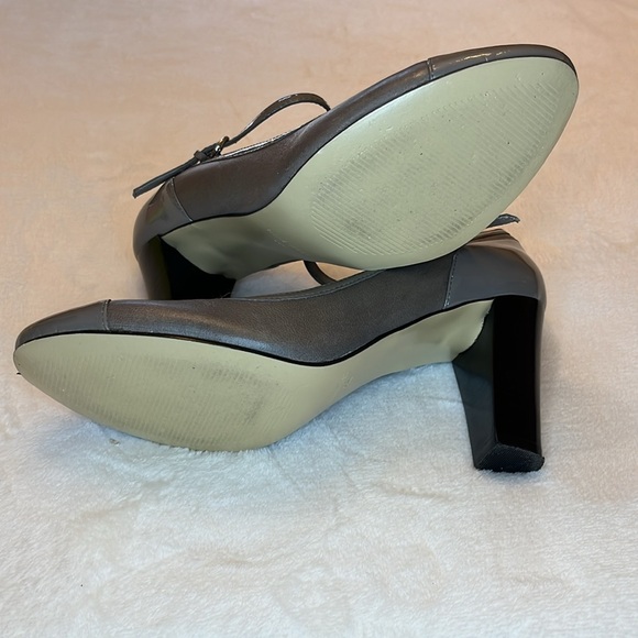 Nine West High Heel Shoes Slate Gray Size 7.5 Patent Toe/Heel Ankle Strap GREAT - Picture 10 of 14